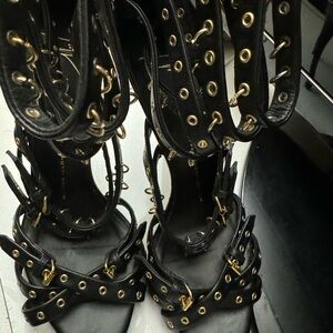 Black Sandals with Gold Accents